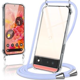 Kal-Coque Avec Cordon Pour Google Pixel 6¿5g¿ 6,4"", Collier Réglable Téléphone Étui Portable Lanyard Case Transparent Souple Silicone Tpu Housse Antichoc Protection Cover, Violet