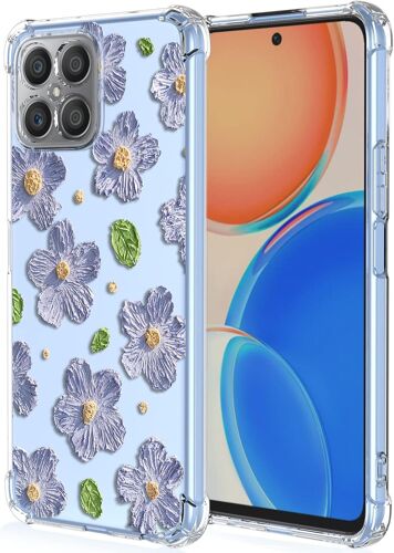 KAL-Coque Pour Google Pixel 6A (6.1"") Femme, Fleurs Motif 3D Filles Florales Silicone Étui Transparent Housse Antichoc Bumper Case Cover - Violet