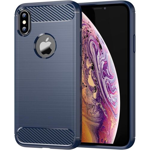 Coque Pour Iphone X/Iphone Xs, Housse Premium Tpu Souple Texture Fibre De Carbone Etui Protection Téléphone Antichoc, Anti-Rayures, Anti-Dérapante, Silicone Case Bumper, Bleu[MAG6203043]