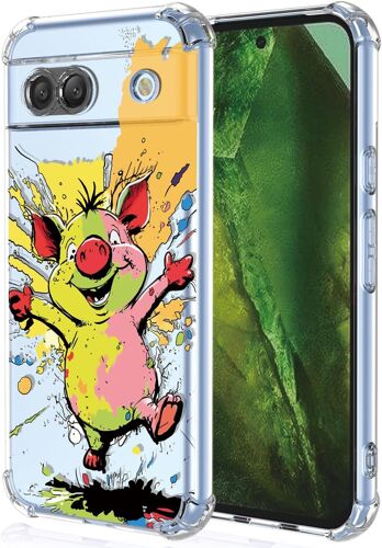 KAL-Coque Pour Google Pixel 8A Transparent - Série Colorée De Graffitis D'Art Cool, Motif Mignon, Étui Tpu Antichoc Ultra-Mince - Pig