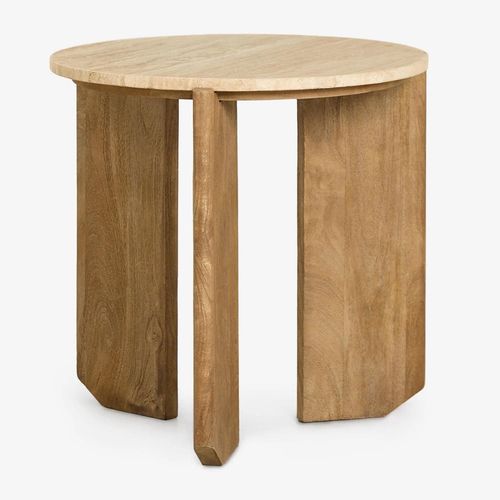 Table Basse Ronde Lavinia En Pierre Naturelle Et Bois De Manguier Bois Naturel Ø50 Cm