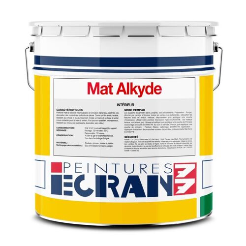 Peinture professionnelle mat, murs et plafonds, résine alkyde - Mat Alkyde ECRAN 77 1 litre Blanc