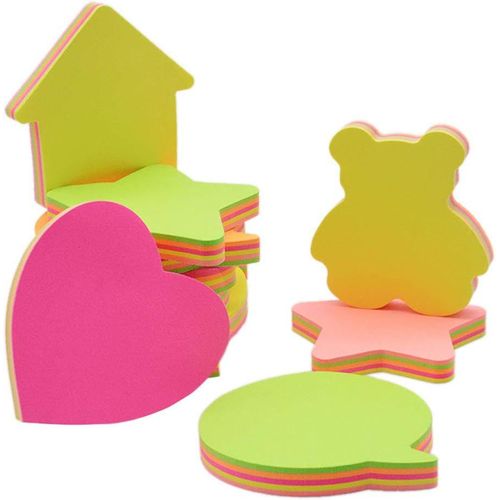 Notes Autocollantes,Pense-Bête Amovible Autocollant Auto-Adhésif De Couleur Vive-Per Pack 8 Formes Différentes À L'intérieur-100 Feuilles Par Bloc-Per Pad 5 Couleur-76mmx76 Mm