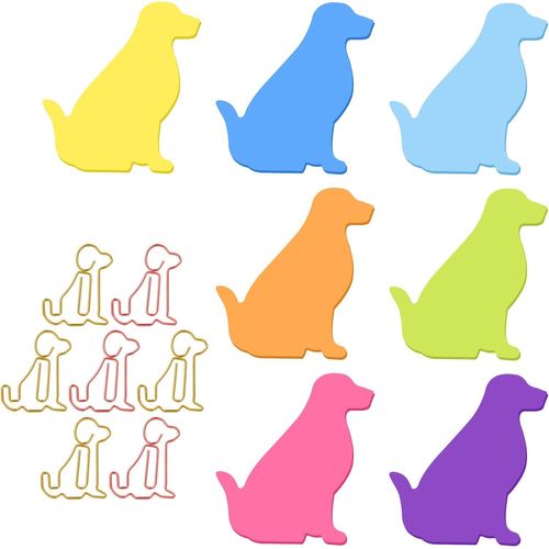 Lot De 7 Blocs De Notes Adhésives En Forme De Chien Avec Trombones, Notes Autocollantes En Forme De Chien, Marque-Pages, Drapeaux