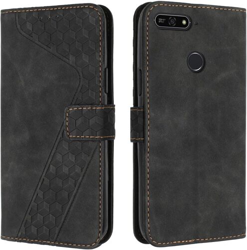 SJZG-Coque Pour Huawei Y6 2018/Honor 7A/Y6 Prime 2018, Etui Protection Housse Premium En Cuir Pu Portefeuille Étui Téléphone [Fermoir Magnétique] [Fentes Pour Cartes] Flip Case¿Noir
