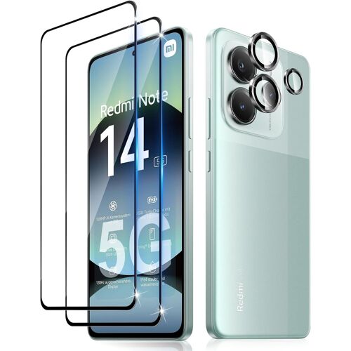 CAUC-pour Xiaomi Redmi Note 14 5G Verre Trempé + Caméra Arrière Protecteur, [2 + 1 Pièces], Couverture Complète Protection écran, Sans Bulles HD Vitre Trempé, Anti-Rayures Protecteurs d'écran