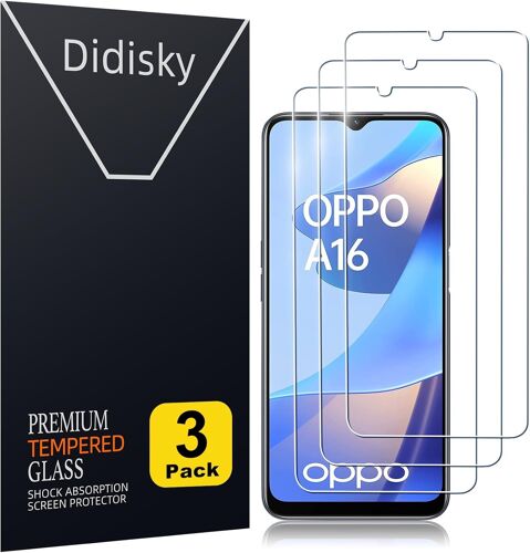 Pack Of 3 Tempered Glass Screen Protector Film For Oppo A16, 9h Hardness, No Bubbles, High Definition