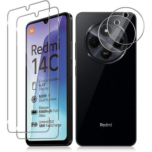 Verre Trempé Pour Xiaomi Redmi 14c 4g/Poco C75, 2+2 Pièces Protection D'écran Film Et Caméra Arrière Protecteur, 9h Dureté Film Haute Définition Sans Bulles