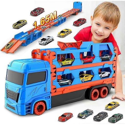 Transporteur T Rex Hot Wheels Balakaka Camion Dinosaure Transporteur Géant Avec Poignée – Jouet Véhicule + 6 Voitures De Course Pour Enfants 3-8 Ans – Cadeau Fun Vert