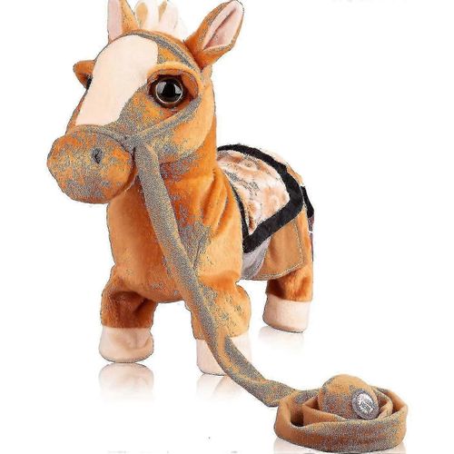 Jouet interactif de poney de marche, jouet musical chantant et dansant, cheval en peluche, jouet de marche, cadeau de Noël pour garçons et filles-Bleu