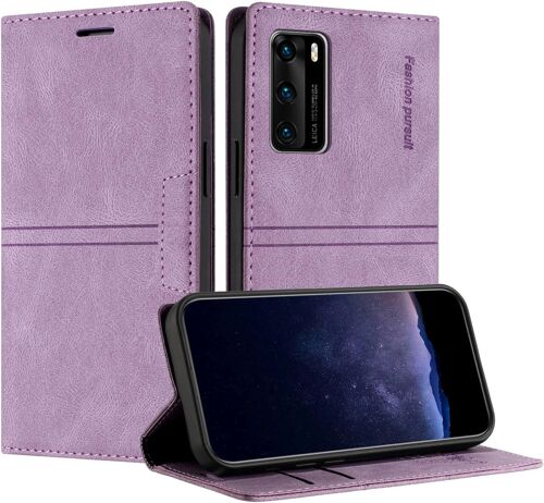 KAL-Coque Pour Huawei P40, Housse En Cuir Pu Portefeuille Etui, Tpu Fonction Support [Fentes Pour Cartes] Anti-Choc Folio Magnetique Compatible Avec Huawei P40 (Violet)