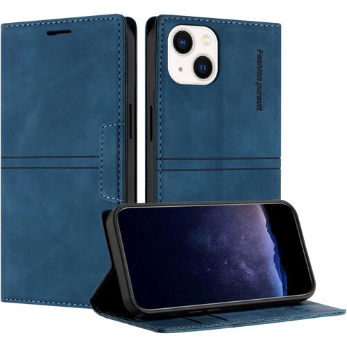 KAL-Coque Pour Iphone 13 Mini (5,4 Pouce), Housse En Cuir Pu Portefeuille Etui, Tpu Fonction Support [Fentes Pour Cartes] Anti-Choc Folio Magnetique Compatible Avec Iphone 13 Mini (Bleu)
