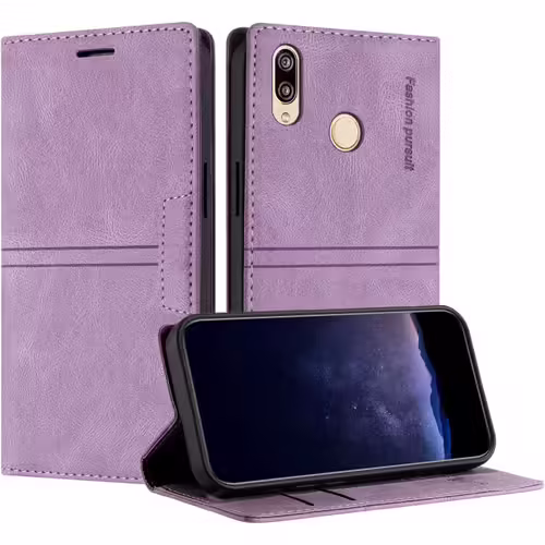 KAL-Coque Pour Huawei Y7 2019 / Y7 Prime 2019, Housse En Cuir Pu Portefeuille Etui, Tpu Fonction Support Anti-Choc Folio Magnetique Compatible Avec Huawei Y7 Prime 2019 (Violet)