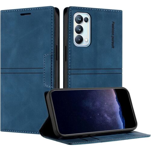 KAL-Coque Pour Oppo Reno 5 Pro 5G, Housse En Cuir Pu Portefeuille Etui, Tpu Fonction Support [Fentes Pour Cartes] Anti-Choc Folio Magnetique Compatible Avec Oppo Reno 5 Pro 5G (Bleu)
