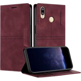 KAL-Coque Pour Huawei Y6 2019 / Honor 8A, Housse En Cuir Pu Portefeuille Etui, Tpu Fonction Support [Fentes Pour Cartes] Anti-Choc Folio Magnetique Compatible Avec Huawei Honor 8A (Rouge Vineux)