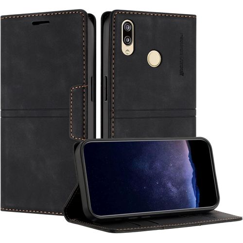 KAL-Coque Pour Huawei Y7 2019 / Y7 Prime 2019, Housse En Cuir Pu Portefeuille Etui, Tpu Fonction Support [Fentes Pour Cartes] Anti-Choc Folio Magnetique Compatible Avec Huawei Y7 Prime 2019 (Noir)