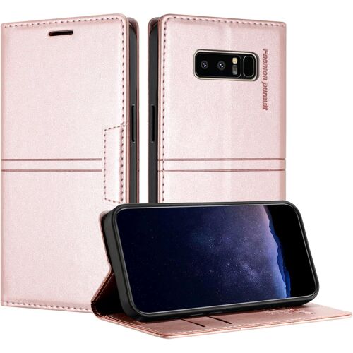 KAL-Coque Pour Samsung Galaxy Note 8, Housse En Cuir Pu Portefeuille Etui, Tpu Fonction Support [Fentes Pour Cartes] Anti-Choc Folio Magnetique Compatible Avec Samsung Note 8 (Rose)
