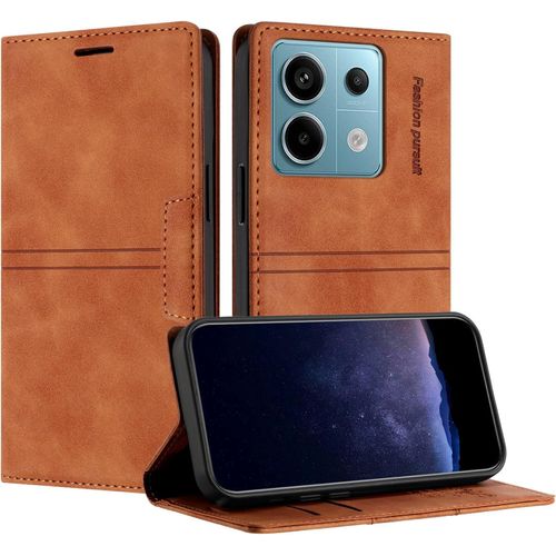 Kal-Coque Pour Xiaomi Redmi Note 13 Pro 5g, Housse En Cuir Pu Portefeuille Etui, Tpu Fonction Support [Fentes Pour Cartes] Anti-Choc Folio Magnetique Compatible Avec Mi Poco X6 5g (Marron)