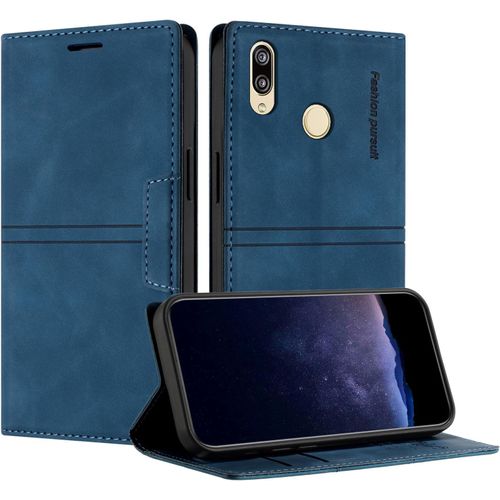 KAL-Coque Pour Huawei Y7 2019 / Y7 Prime 2019, Housse En Cuir Pu Portefeuille Etui, Tpu Fonction Support [Fentes Pour Cartes] Anti-Choc Folio Magnetique Compatible Avec Huawei Y7 Prime 2019 (Bleu)
