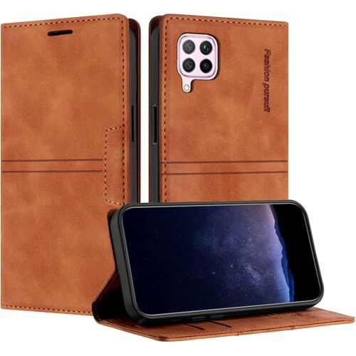 KAL-Coque Pour Huawei P40 Lite, Housse En Cuir Pu Portefeuille Etui, Tpu Fonction Support [Fentes Pour Cartes] Anti-Choc Folio Magnetique Compatible Avec Huawei P40 Lite (Marron)
