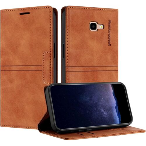 KAL-Coque Pour Samsung Galaxy J4 Plus, Housse En Cuir Pu Portefeuille Etui, Tpu Fonction Support [Fentes Pour Cartes] Anti-Choc Folio Magnetique Compatible Avec Samsung J4 Plus (Marron)