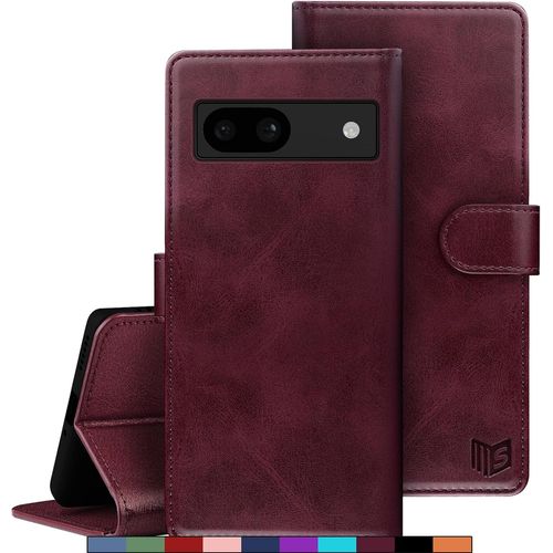 Kal-Etui Coque Pour Google Pixel 8a [Rfid Blocage] [Magnétique Protection] Fentes Pour Cartes Protection Etui Housse Premium En Cuir Pu,Pixel 8a Etui Portefeuille Vin Rouge