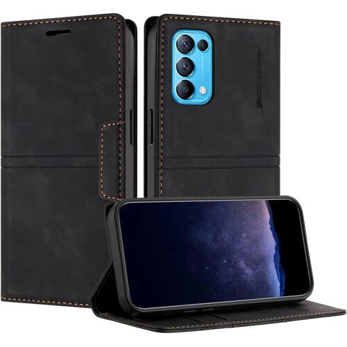 KAL-Coque Pour Oppo Reno 5 5G / Find X3 Lite, Housse En Cuir Pu Portefeuille Etui, Tpu Fonction Support [Fentes Pour Cartes] Anti-Choc Folio Magnetique Compatible Avec Oppo Find X3 Lite (Noir)