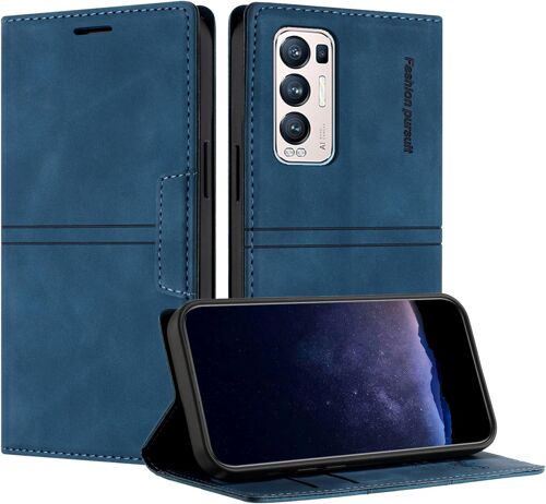 KAL-Coque Pour Oppo Reno 5 Pro Plus 5G / Find X3 Neo, Housse En Cuir Pu Portefeuille Etui, Tpu Fonction Support Anti-Choc Folio Magnetique Compatible Avec Oppo Reno 5 Pro Plus 5G (Bleu)
