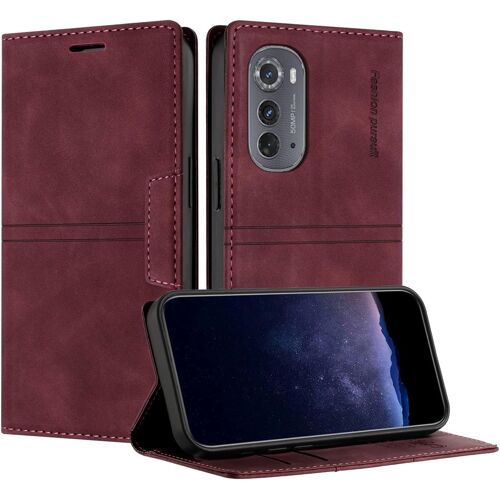 KAL-Coque Pour Motorola Moto Edge 2022, Housse En Cuir Pu Portefeuille Etui, Tpu Fonction Support [Fentes Pour Cartes] Anti-Choc Folio Magnetique Compatible Avec Moto Edge 2022 (Rouge Vineux)