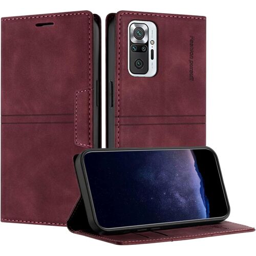 KAL-Coque Pour Xiaomi Redmi Note 10 Pro 5G, Housse En Cuir Pu Portefeuille Etui, Tpu Fonction Support Anti-Choc Folio Magnetique Compatible Avec Redmi Note 10 Pro 5G (Rouge Vineux)