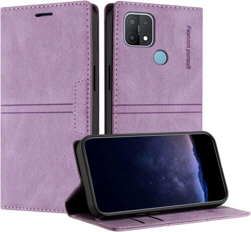 KAL-Coque Pour Oppo A15/A15S/A35, Housse En Cuir Pu Portefeuille, Étui Tpu Avec Support, Fentes Pour Cartes, Anti-Choc, Folio Magnétique (Violet)