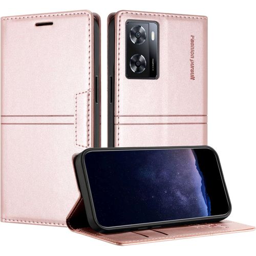 Kal-Coque Pour Oppo A57 5g 2022/A77 5g/A57 4g 2022/A57s 4g/A77 4g, Housse En Cuir Pu Portefeuille Etui, Tpu Fonction Support Anti-Choc Folio Magnetique Compatible Avec Oppo A57 5g 2022 (Rose)