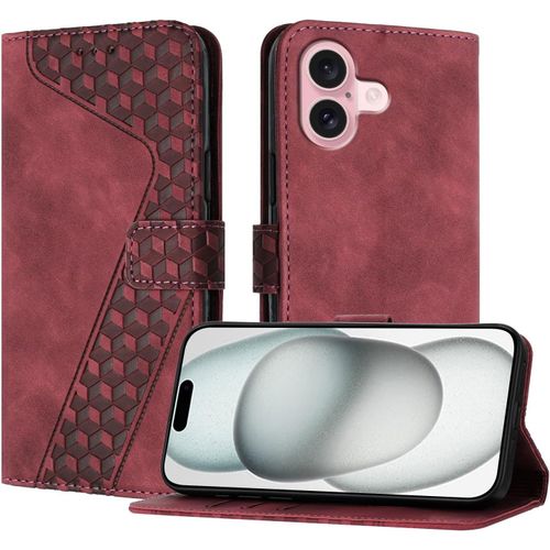KAL-Coque Pour Iphone 16(6,1 Zoll), Etui Protection Housse Premium En Cuir Pu Portefeuille Étui Téléphone [Fermoir Magnétique] [Fentes Pour Cartes] Flip Case(Rouge)
