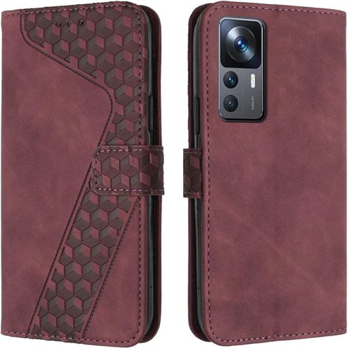 Coque Pour Xiaomi 12t, Housse De Protection Etui A Rabat Premium En Cuir Pu [Pochette De Portefeuille] [Fermeture Magnetique] Pour Xiaomi 12t Pro,Book Rouge