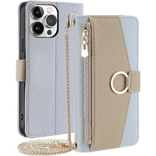 KAL-Étui Portefeuille Compatible Avec Oneplus Ace 2V 5G/Oneplus Nord 3 5G, Avec Bandoulière, Sac À Main Magnétique, Poche Zippée, Cuir Synthétique, Résistant Aux Chocs, Béquille - Bleu