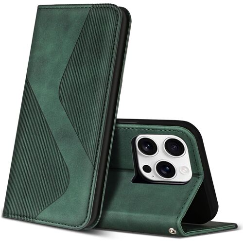 KAL-Coque Pour Iphone 16 Pro Max, Premium Étui Housse En Cuir De Protection Avec [Emplacements Cartes] [Magnetique], Clapet Folio Portefeuille Pour Iphone 16 Pro Max (Vert)