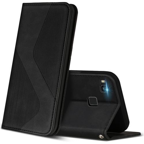 Kal-Coque Pour Huawei P9 Lite, Premium Étui Housse En Cuir De Protection Avec [Emplacements Cartes] [Magnetique], Clapet Folio Portefeuille Pour Huawei P9 Lite (Noir)