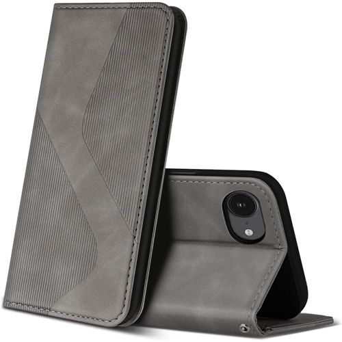 Kal-Coque Pour Iphone 16e, Premium Étui Housse En Cuir De Protection Avec [Emplacements Cartes] [Magnetique], Clapet Folio Portefeuille Pour Iphone 16e (Gris)