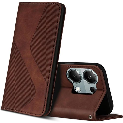 Kalanka-Coque Pour Xiaomi Redmi Note 13 Pro 4g, Premium Étui Housse En Cuir De Protection Avec [Emplacements Cartes] [Magnetique], Clapet Folio Portefeuille Pour Redmi Note 13 Pro 4g (Marron)