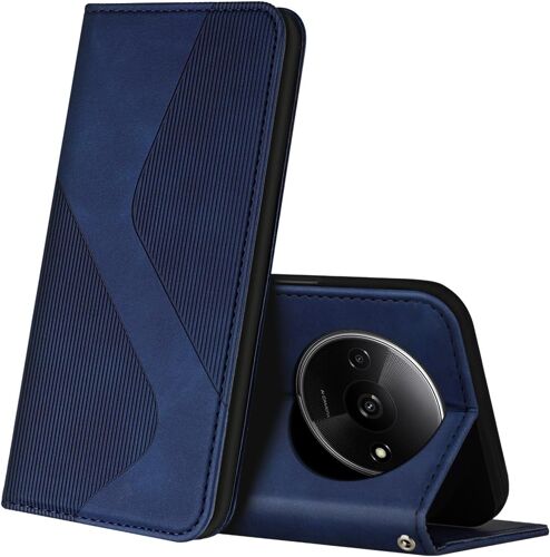 KAL-Coque Pour Xiaomi Redmi A3, Premium Étui Housse En Cuir De Protection Avec [Emplacements Cartes] [Magnetique], Clapet Folio Portefeuille Pour Redmi A3 (Bleu)