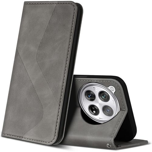 Trahoo-Coque Pour Oneplus 12 5g, Premium Étui Housse En Cuir De Protection Avec [Emplacements Cartes] [Magnetique], Clapet Folio Portefeuille Pour Oneplus 12 5g (Gris)