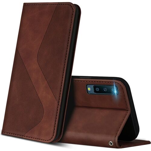 SJZG-Coque Pour Samsung Galaxy A7 2018, Premium Étui Housse En Cuir De Protection Avec [Emplacements Cartes] [Magnetique], Clapet Folio Portefeuille Pour Samsung A7 2018 (Marron)