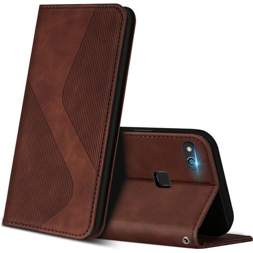 Sjzg-Coque Pour Huawei P10 Lite, Premium Étui Housse En Cuir De Protection Avec [Emplacements Cartes] [Magnetique], Clapet Folio Portefeuille Pour Huawei P10 Lite (Marron)