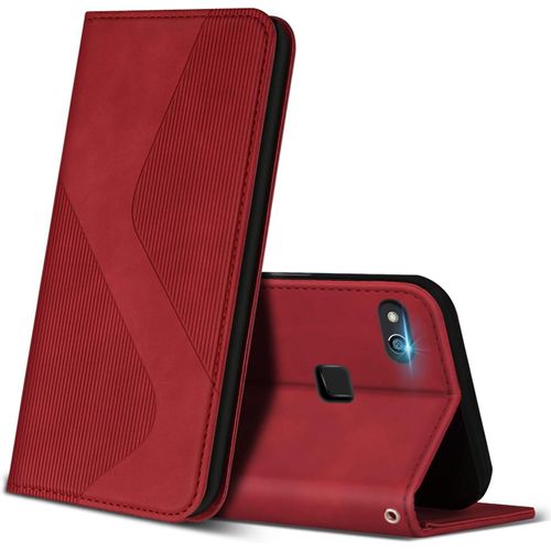 Sjzg-Coque Pour Huawei P10 Lite, Premium Étui Housse En Cuir De Protection Avec [Emplacements Cartes] [Magnetique], Clapet Folio Portefeuille Pour Huawei P10 Lite (Rouge)