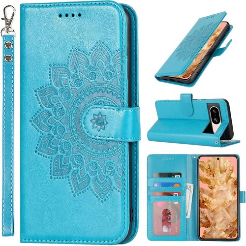 Etui Coque Pour Google Pixel 8 5g Protection Housse En Cuir Pu Pochette Rabat Clapet Case Porte Carte Magnétique, Pixel 8 Etui Portefeuille - Bleu