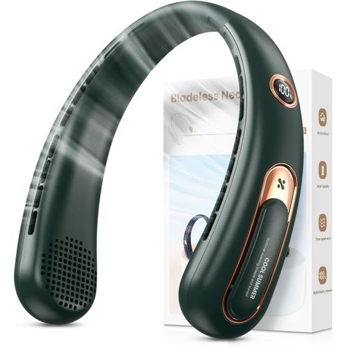 Ventilateur de Cou Portable, Ventilateur USB Rechargeable 4000mAh Max 15H, Ventilateur Silencieux sans Pale, 3 Vitesses et Affichage LED, Petit Ventilo Puissant 360°, pour Bureau Sport Voyage Camping