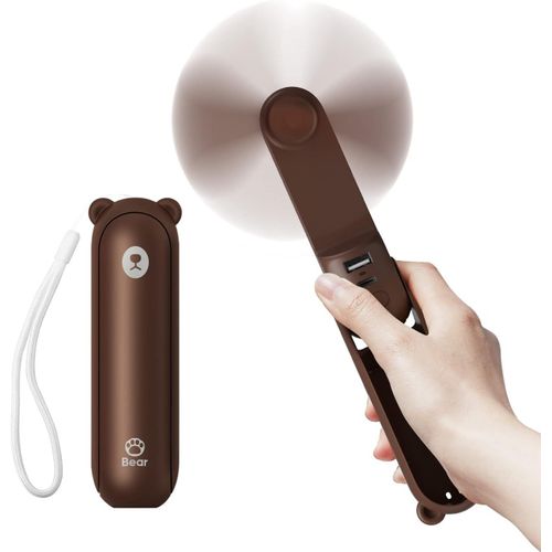 Ventilateur portatif avec batterie externe 4500 mAh, autonomie maximale de 46 heures, ventilateur de poche portable à piles ou ventilateur personnel pliable alimenté par USB-marron