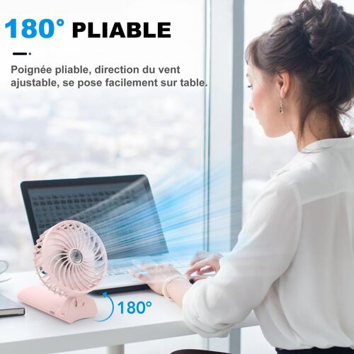 Mini Ventilateur Portable, Ventilateur de Poche USB Rechargeable, 4 Vitesse et 5,5-16 H de Travail, 180° Rotation, Petit Ventilateur de Table Pliable pour Maison, Bureau, Voyage - Bleu