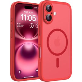 Pps-Coque Magnétique Pour Iphone 16 Plus 6,7 Pouces, Compatible Avec Magsafe, Protection De L'objectif Améliorée, Coque Mat Translucide Fine Antichoc, Rouge