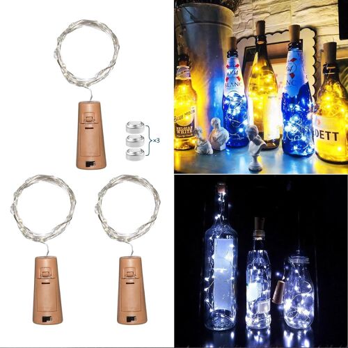 Bouchon Lumineux Blanc Froid pour Bouteille,20 LEDs 2M Guirlande étanche,Lumières pour Bouteilles de Vin,LED Bouteille Bottle Light,Décoration pour Noël Fête Soirée Mariage,3 pièces